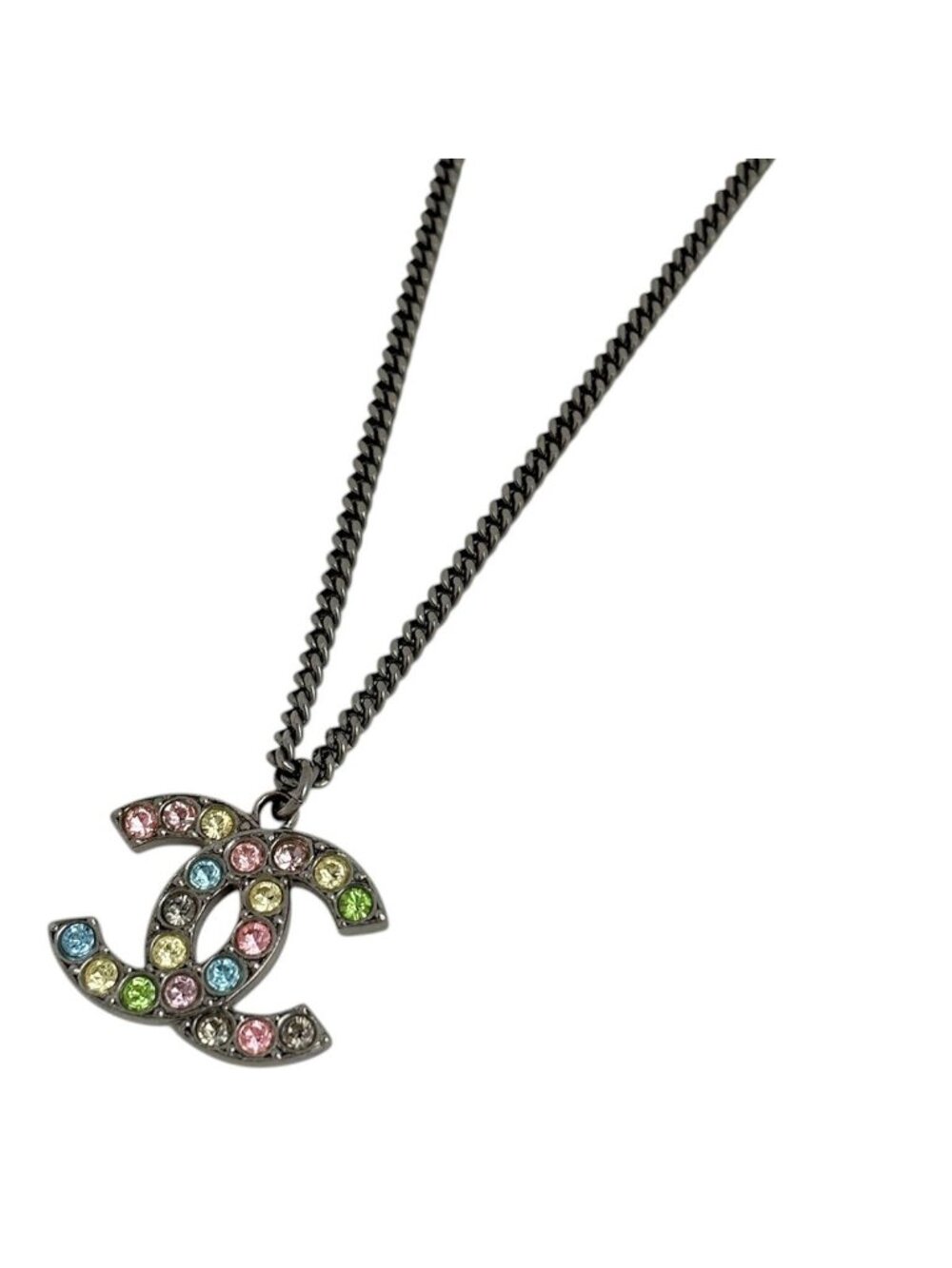 Chanel Necklace CC Logo Metal Rhinestone Silver
